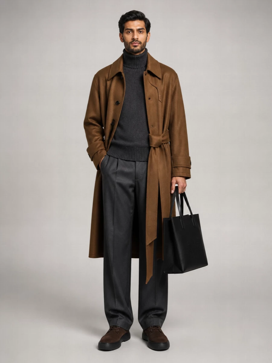 Ami Paris Virgin Wool Belted Trench Coat