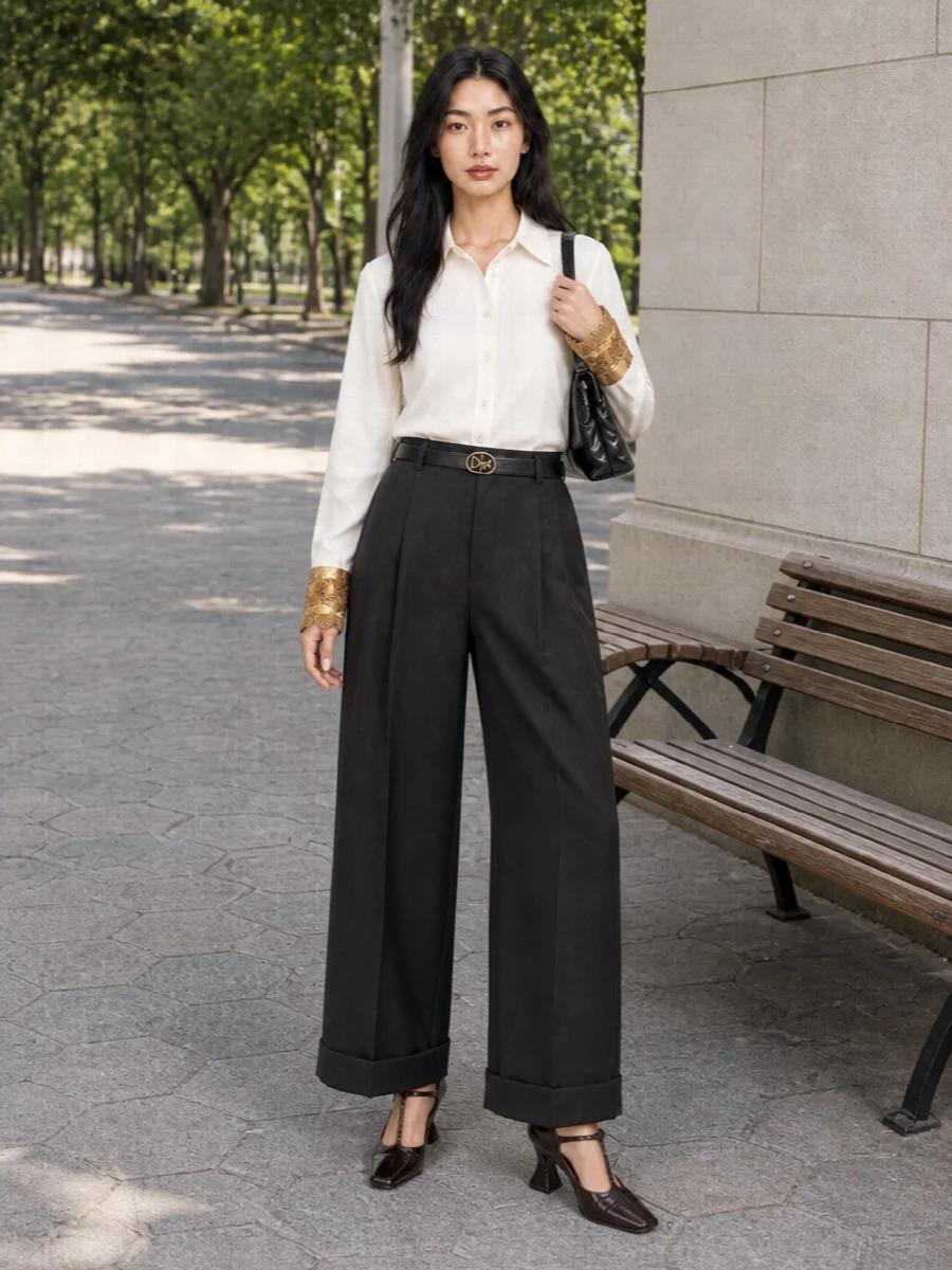 Dries van noten ivory shirt wide leg trouser outfit