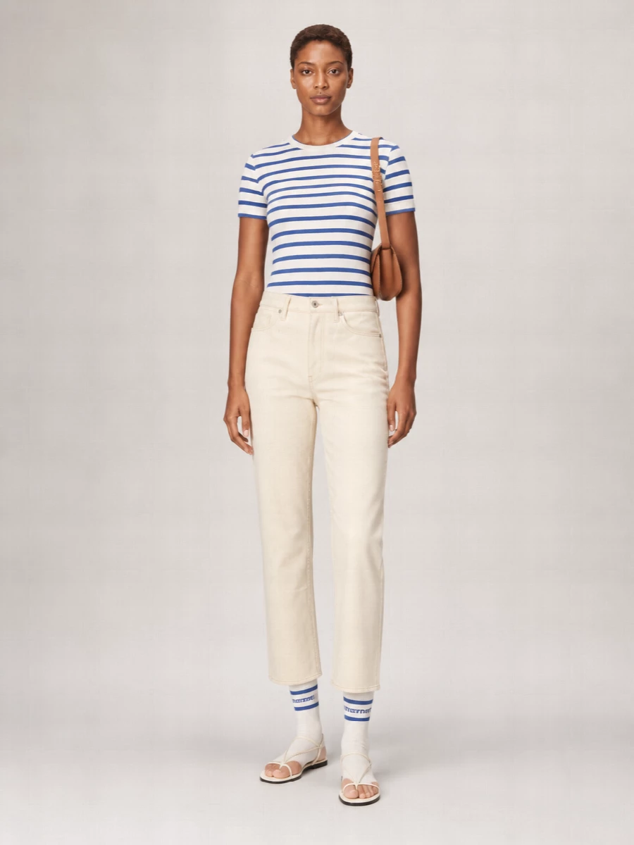 Jil Sander Striped Cotton Crewneck Short Sleeve T-Shirt