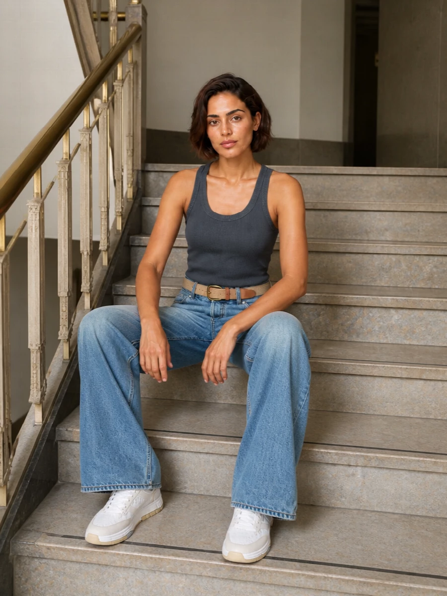Haikure wide leg jeans ribbed tank sneakers