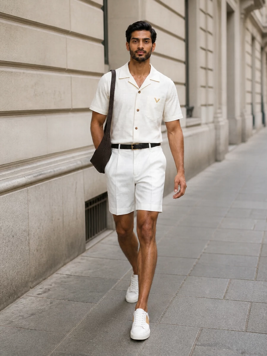Valentino camp collar shirt high waisted shorts outfit