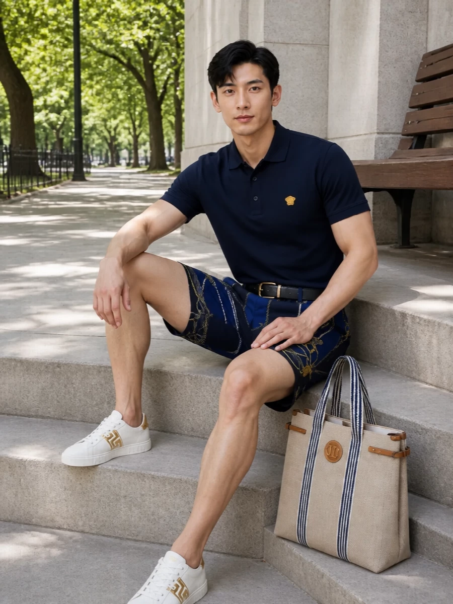 Versace navy shorts polo white sneakers