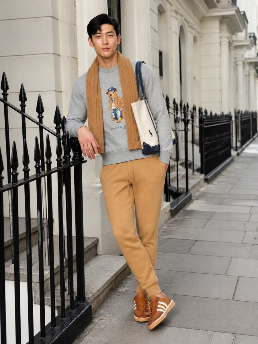 Polo ralph lauren bear sweatshirt camel joggers outfit