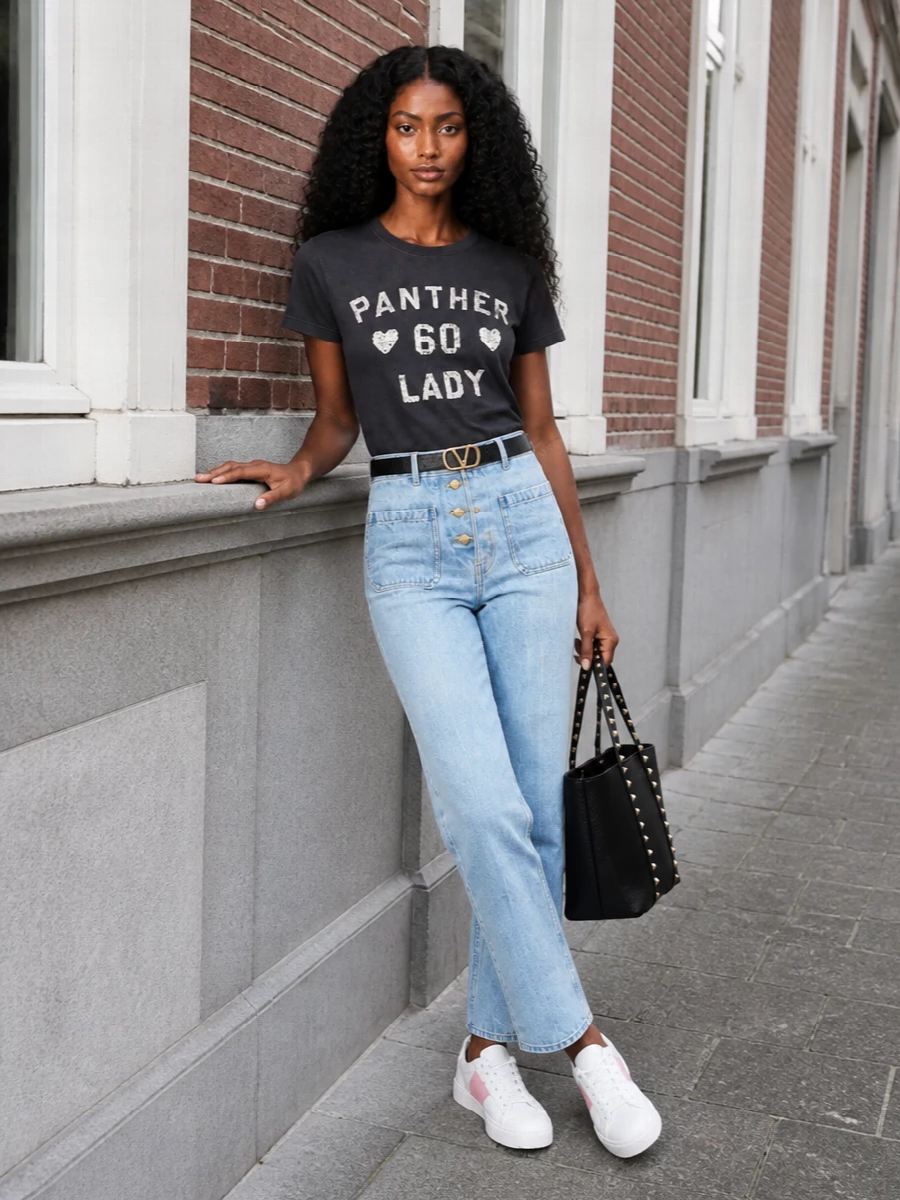 Valentino panther lady tee high rise jeans outfit