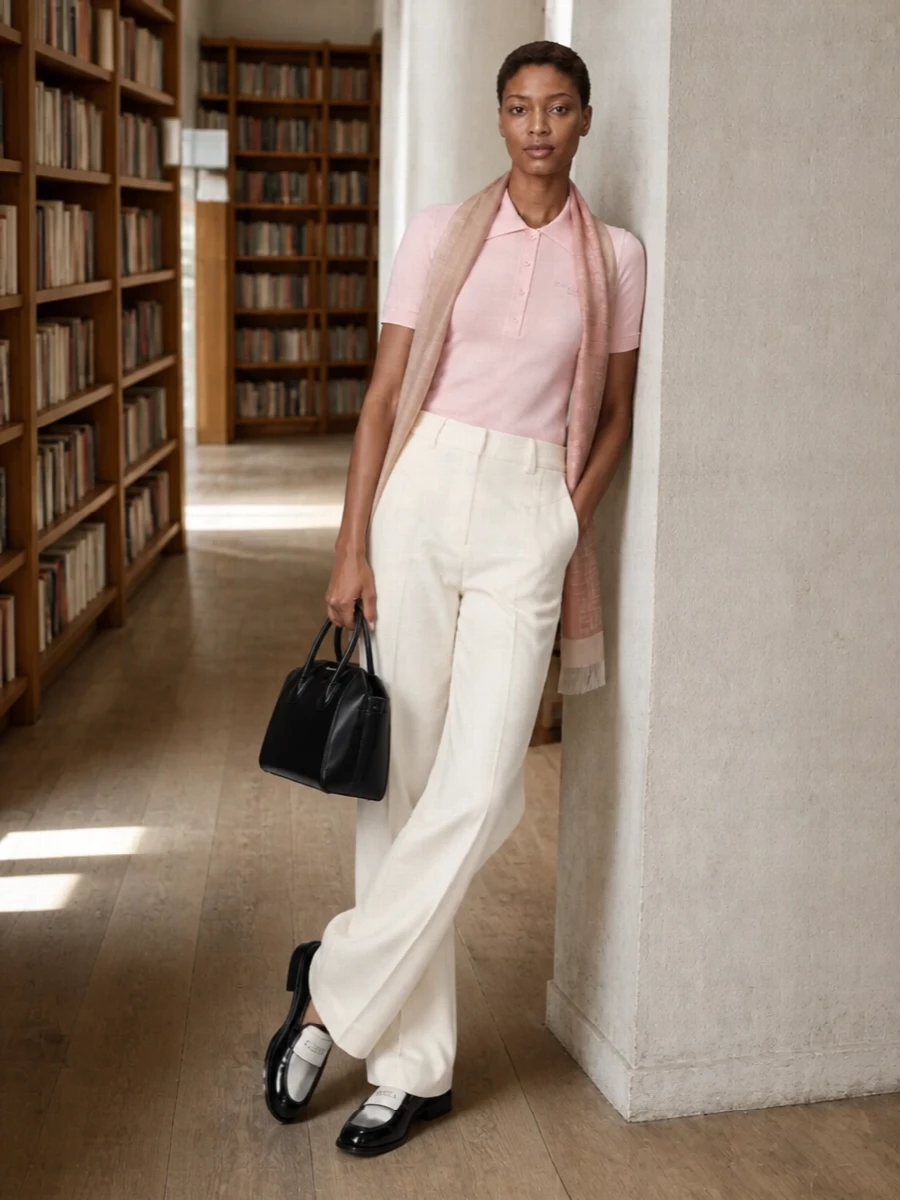 Givenchy blush polo ivory wide leg trousers