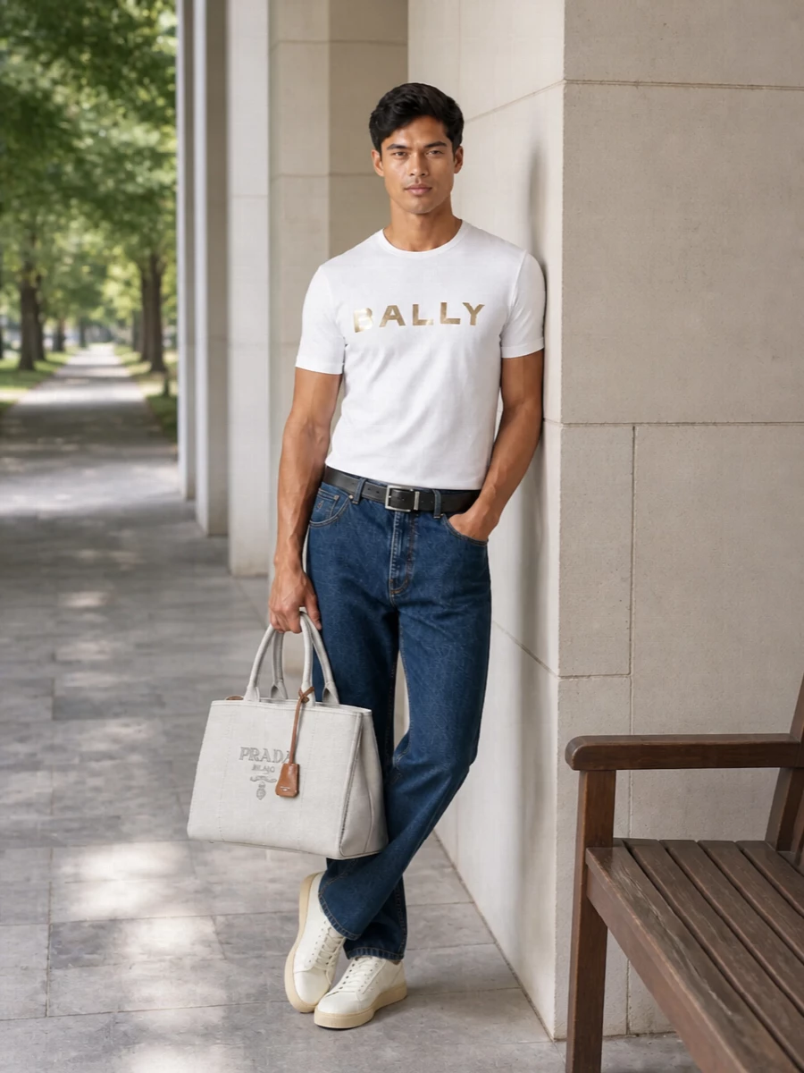 Bally logo tee prada sneakers canvas tote
