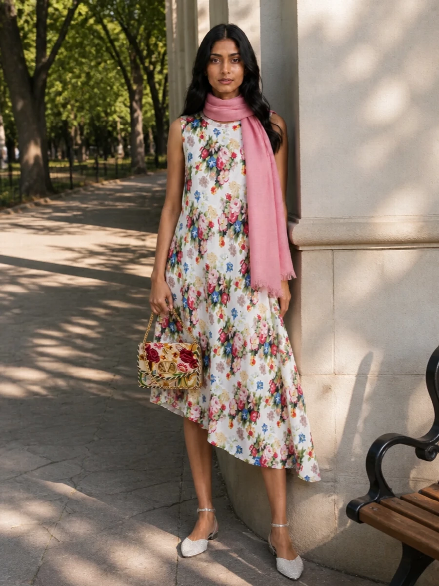 Loewe floral dress valentino bag outfit