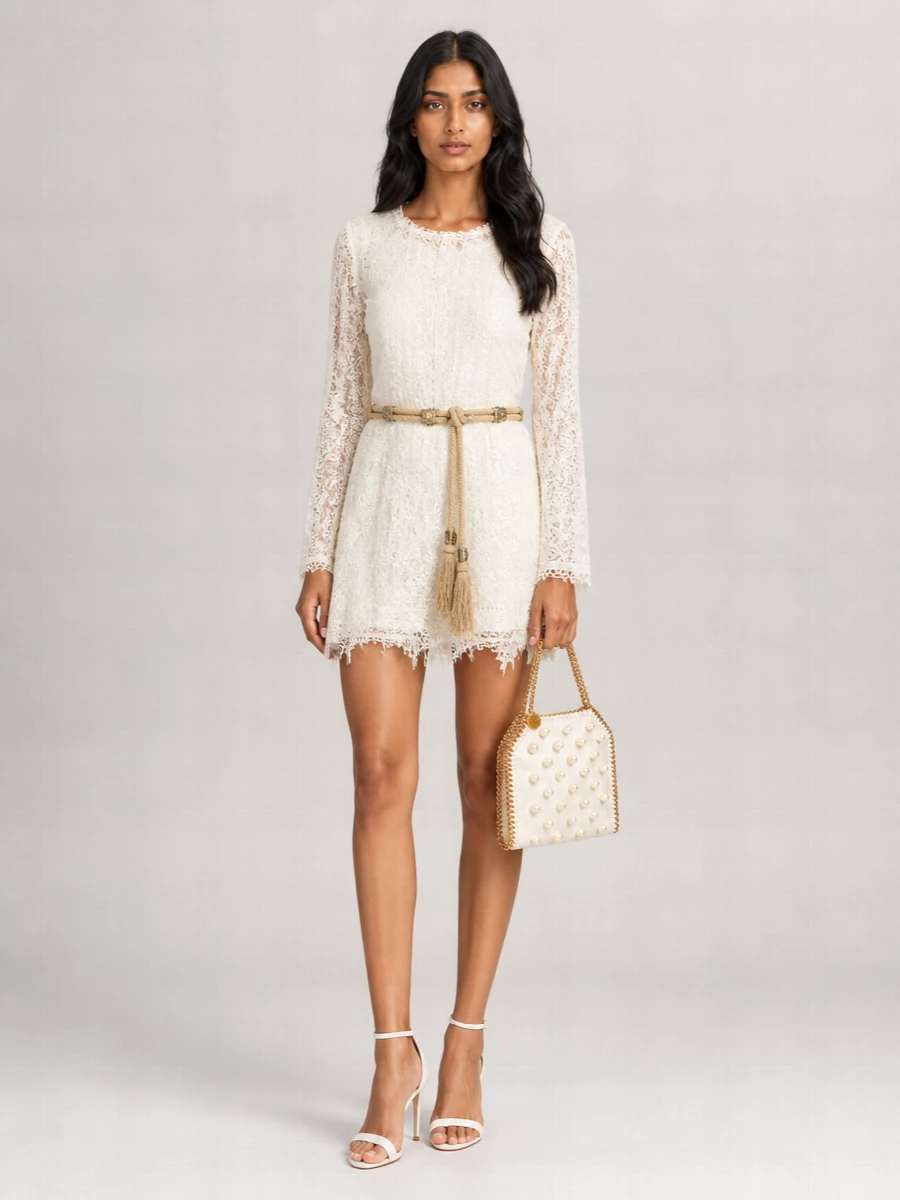 Isabel Marant Cotton Crochet Openwork Long-Sleeve Mini Dress
