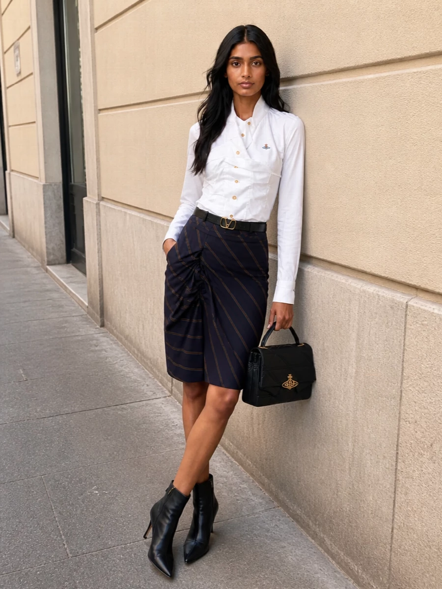 Vivienne westwood pinstripe skirt asymmetric shirt