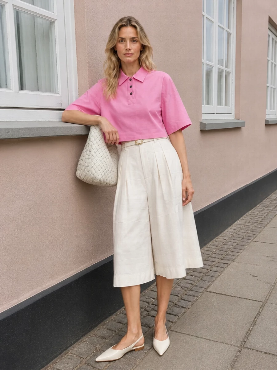 Bottega veneta pink polo white midi outfit