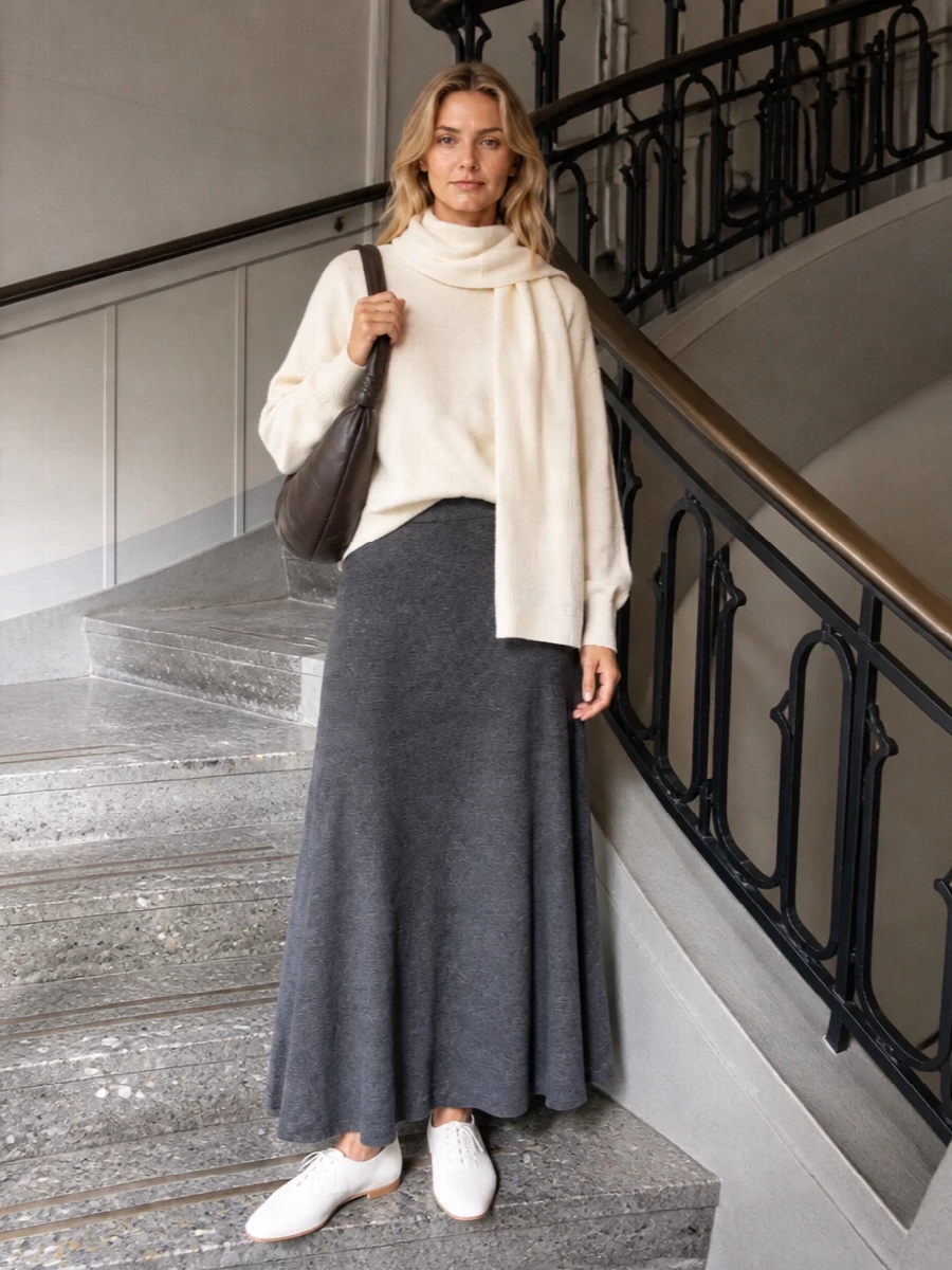 Lisa yang ivory sweater knit maxi outfit