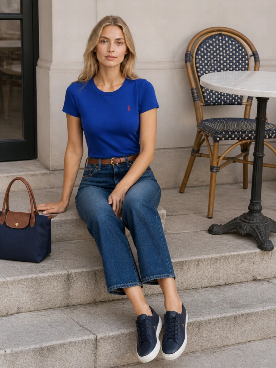 Ralph lauren cobalt tee cropped wide leg jeans