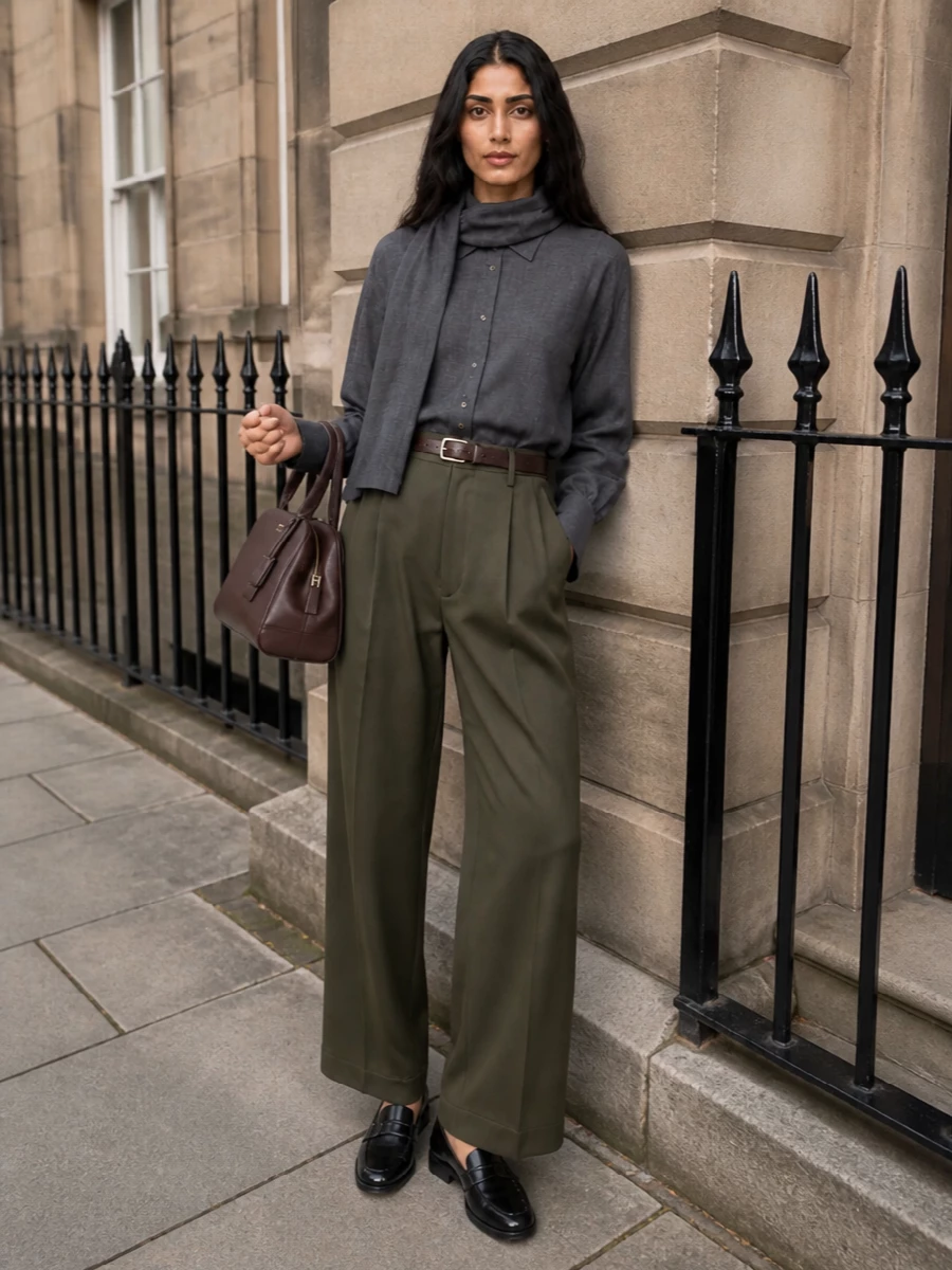 Prada loafers darkpark olive tailored trousers