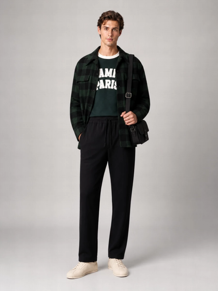Ami Paris checked virgin wool oversized shirt jacket