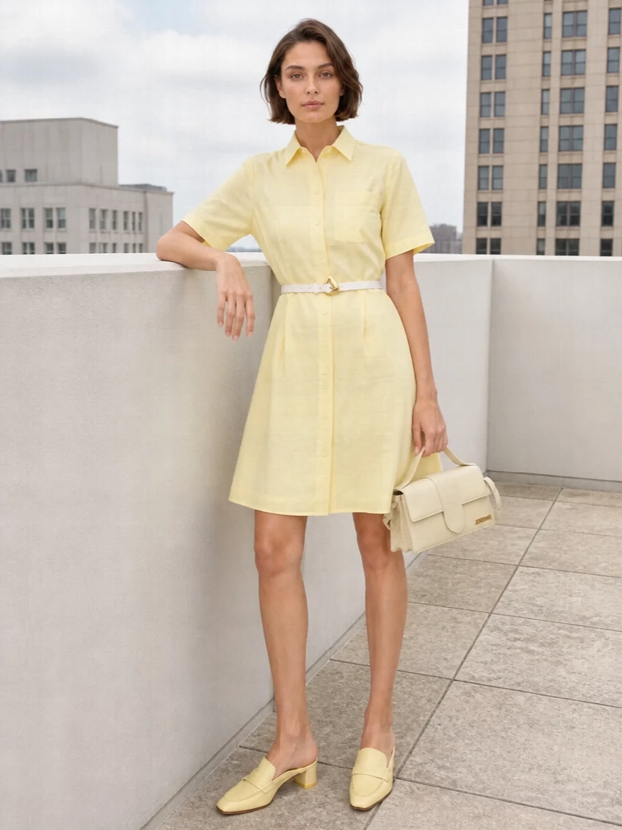 Ami paris yellow shirt dress jacquemus bag