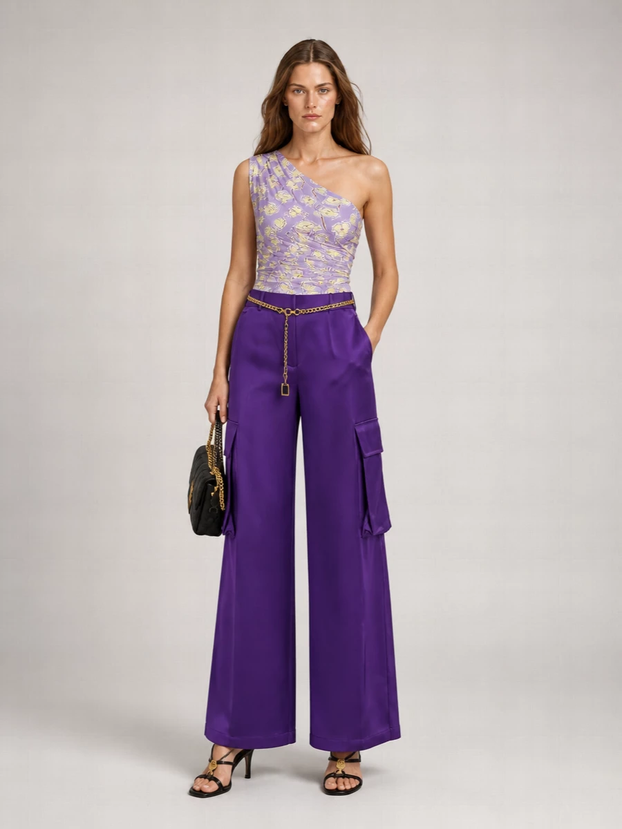 Versace Satin High-Rise Wide-Leg Cargo Trousers