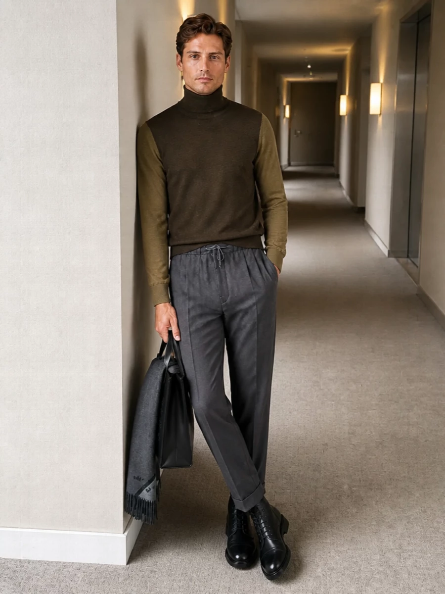 Maison margiela turtleneck charcoal drawstring trousers