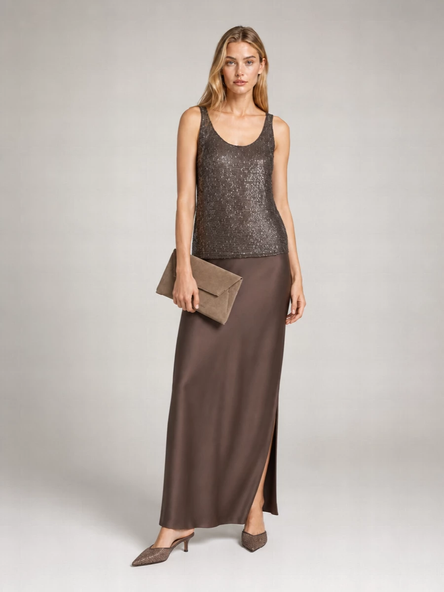Brunello Cucinelli Silk Sleeveless Scoop-Neck Sequin-Embellished Top