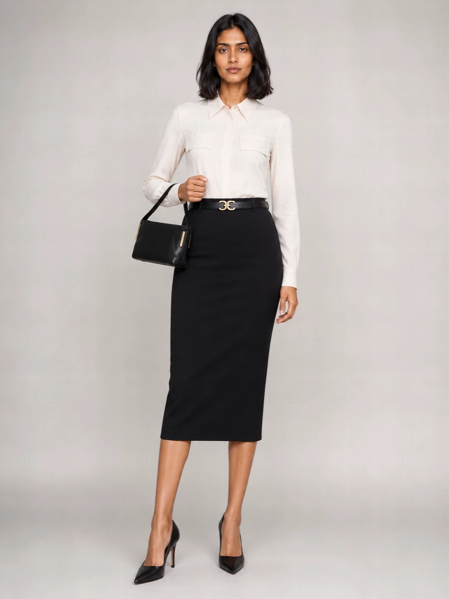 Elisabetta Franchi Ribbed High-Rise Midi Pencil Skirt