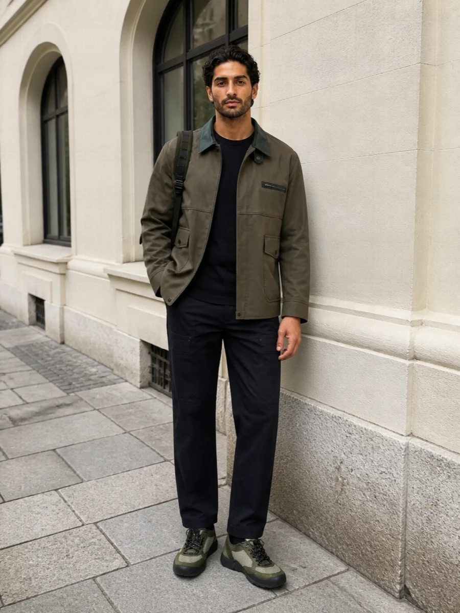 Sacai utility jacket prada sneakers outfit
