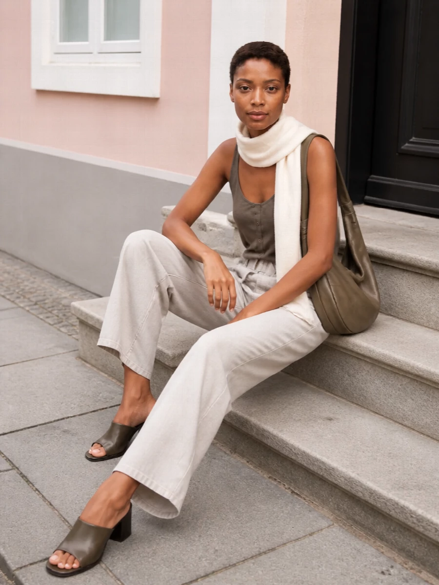 Lemaire taupe tank stone wide leg trousers outfit