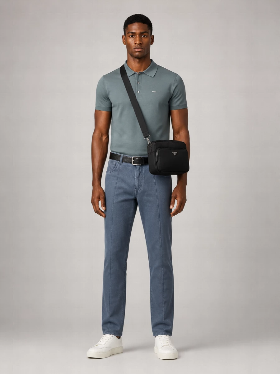 Prada Wool Ribbed Collar Regular-Fit Polo Shirt