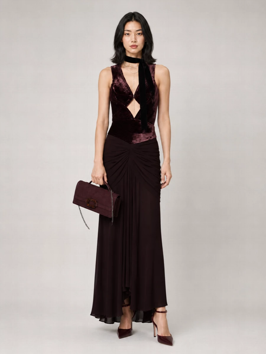 Zimmermann silk draped cutout sleeveless v-neck maxi dress