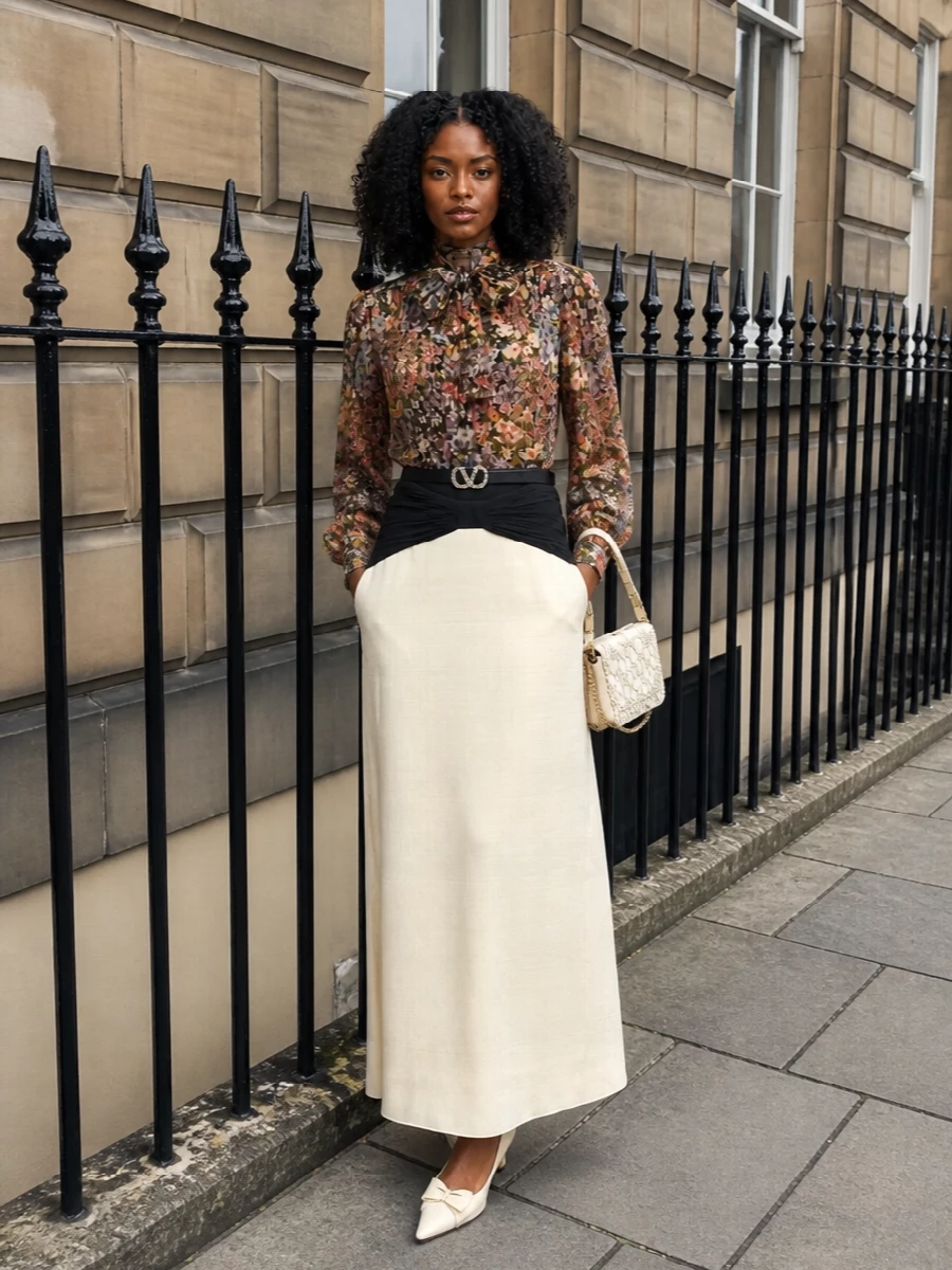 Valentino floral blouse maxi skirt outfit