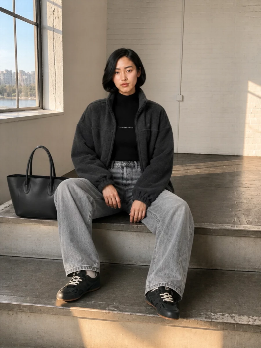 Alexander wang fleece wide leg jeans outfit