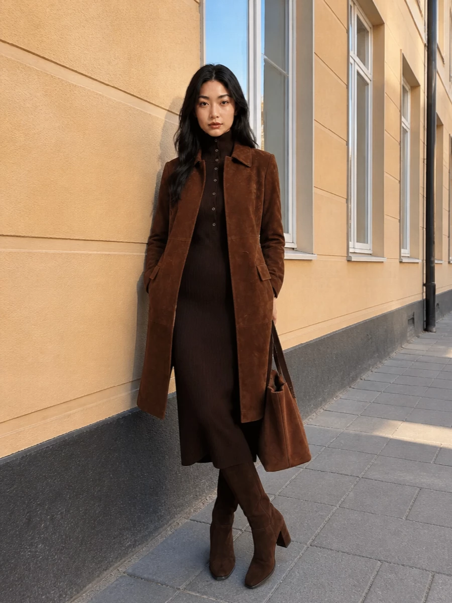 Tom ford suede coat brown knit midi dress
