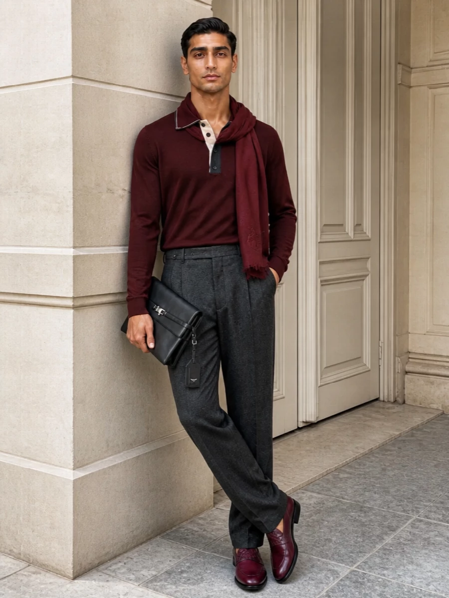 Dolce gabbana burgundy polo charcoal trousers