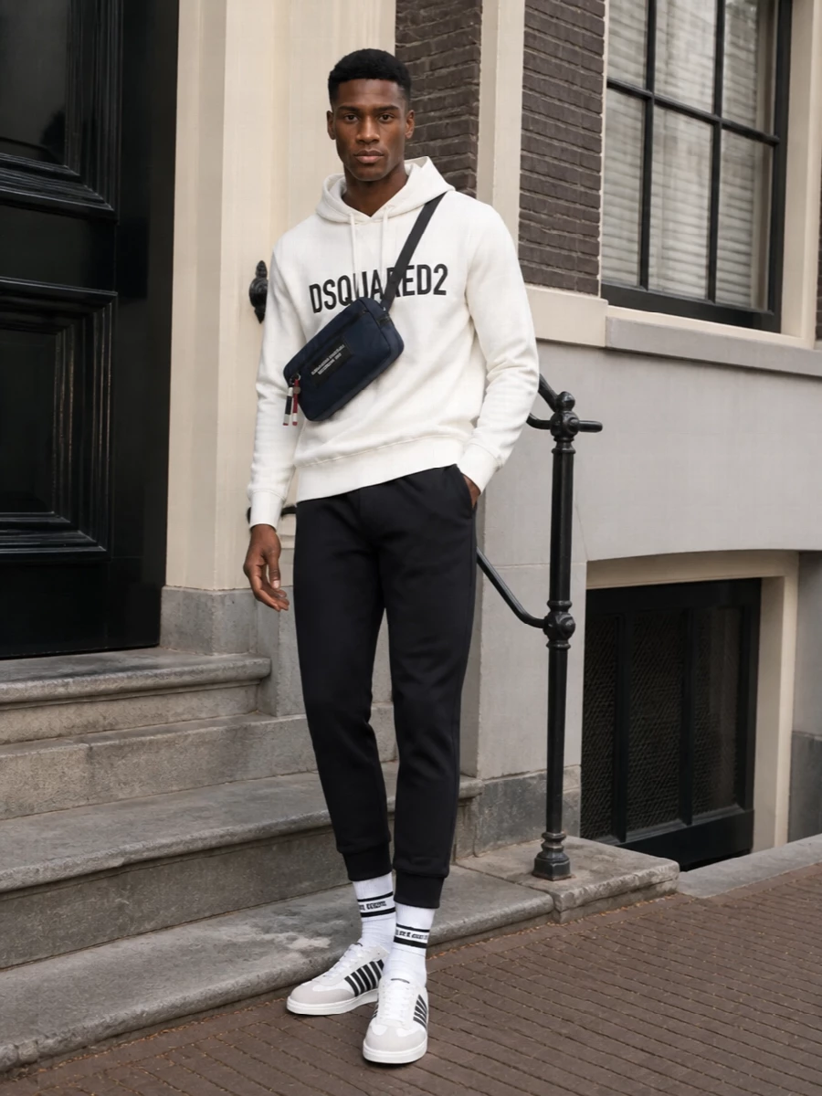 Dsquared2 hoodie black joggers white sneakers