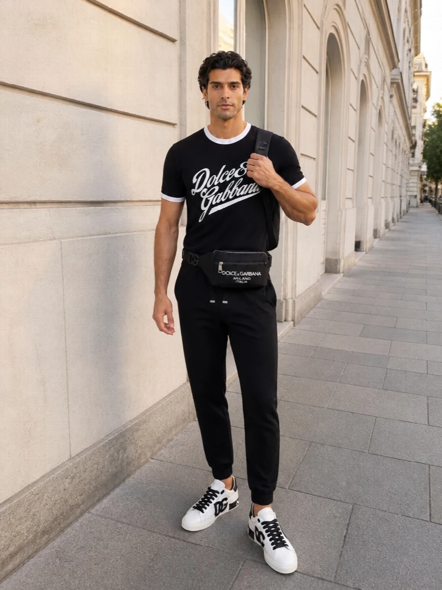 Dolce gabbana black logo tee joggers sneakers