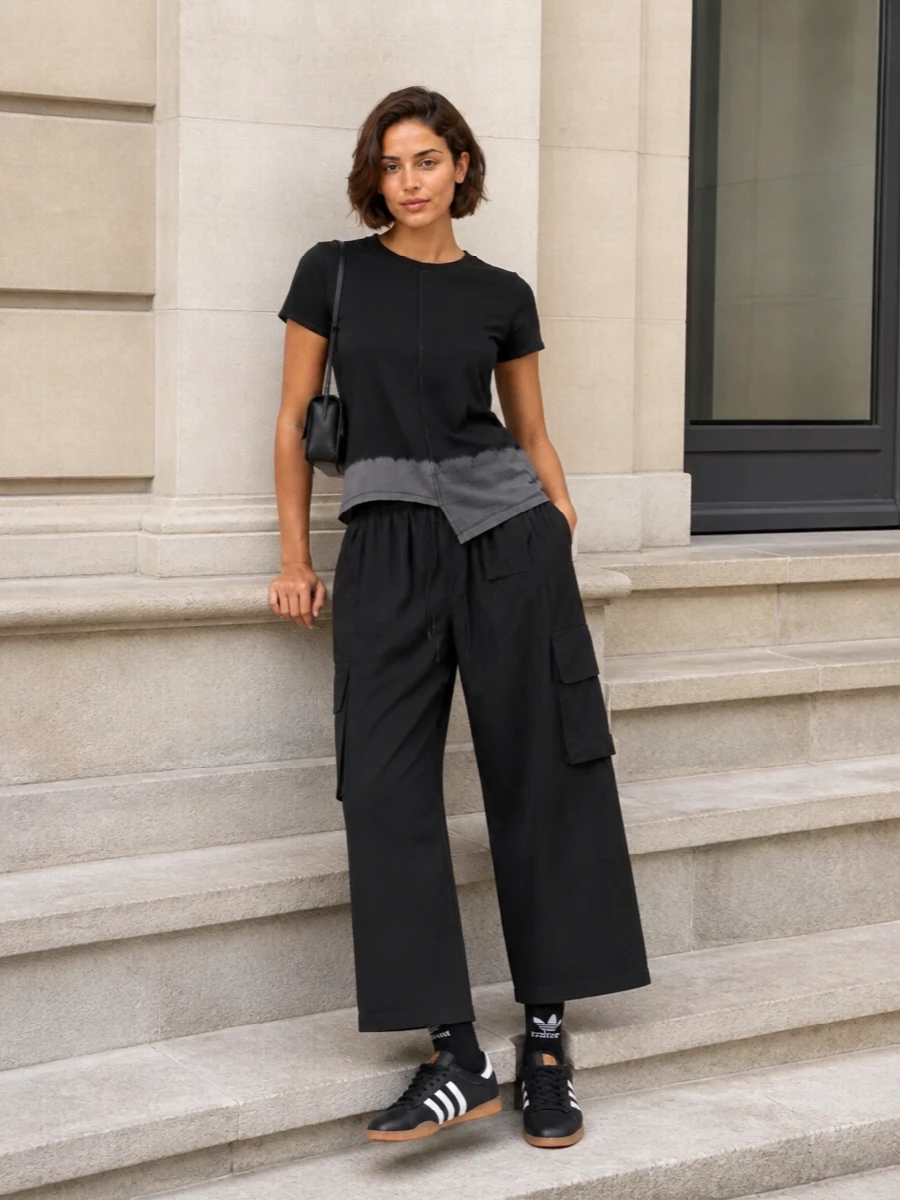 Y3 cargo pants black adidas sneakers outfit