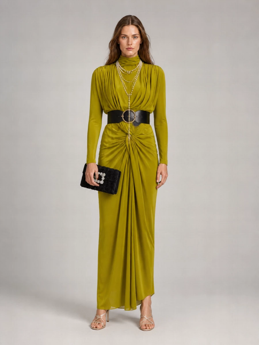Balmain Silk Draped Knotted Maxi Dress