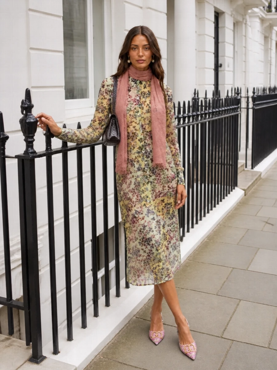 Dries van noten floral dress valentino heels