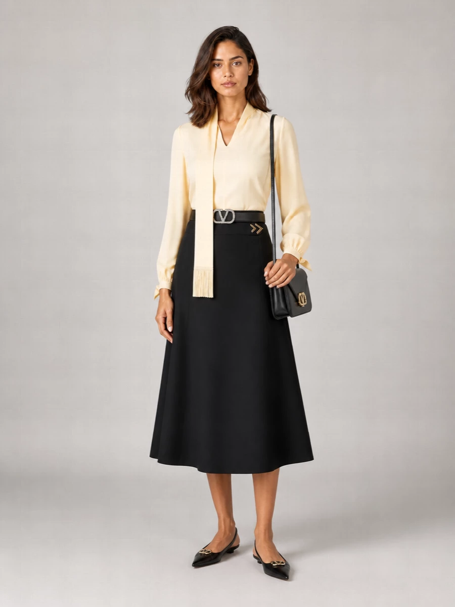 Valentino Silk Wool Flared Midi Skirt