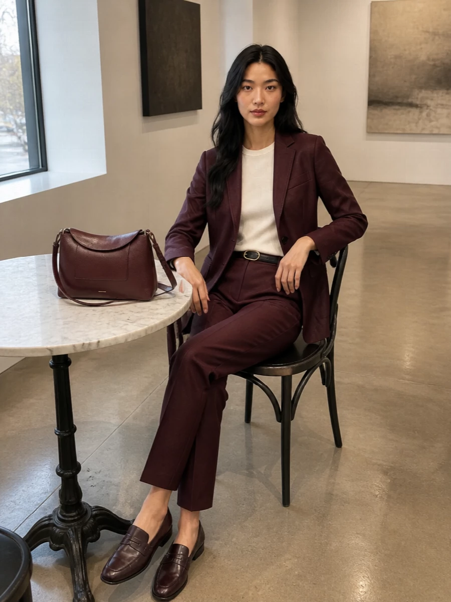 Harris wharf blazer burgundy tailored trousers