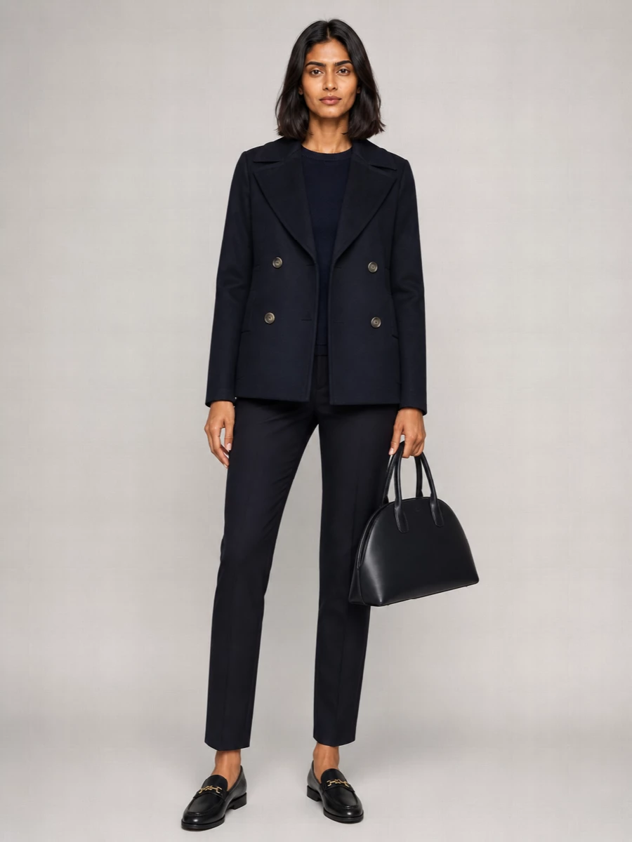 Harris Wharf London Cotton Double-Breasted Peacoat