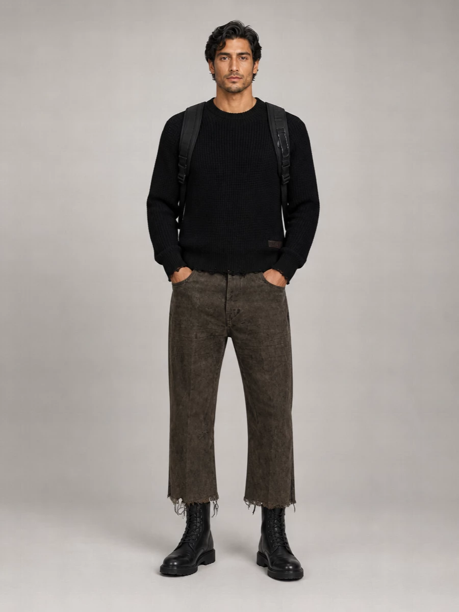 Rick Owens Denim High-Rise Straight-Leg Cropped Shorts