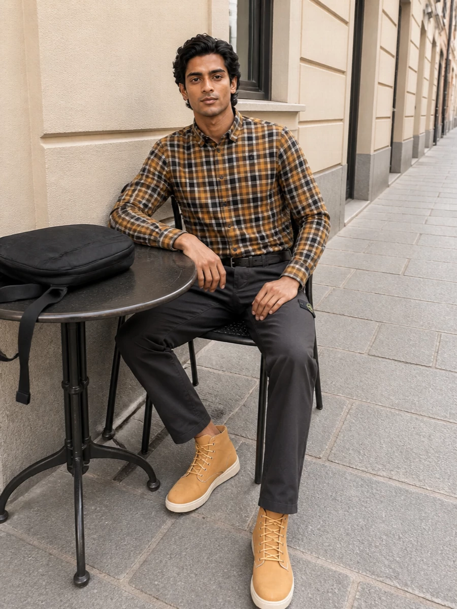 Timberland flannel stone island chinos wheat boots