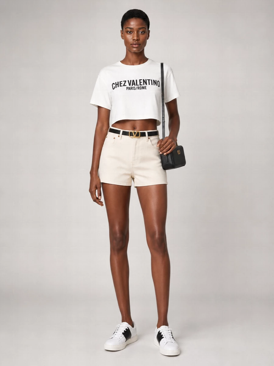 Valentino Garavani Cropped Cotton Logo Print T-Shirt