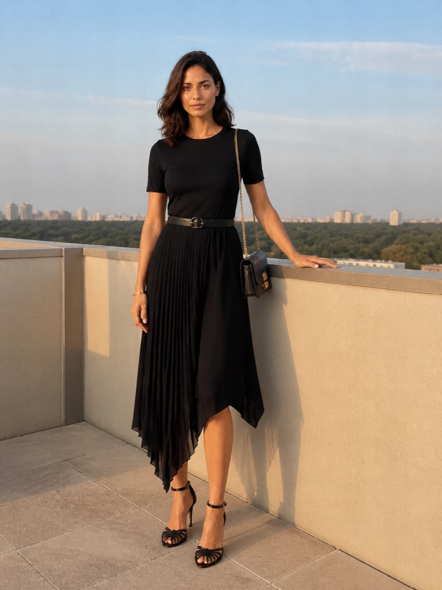 Givenchy black asymmetric midi dress evening outfit