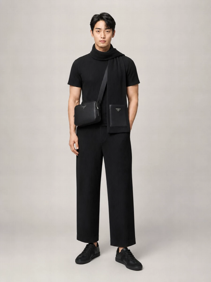 Homme Plisse Issey Miyake Pleated Short-Sleeve Crew-Neck T-Shirt