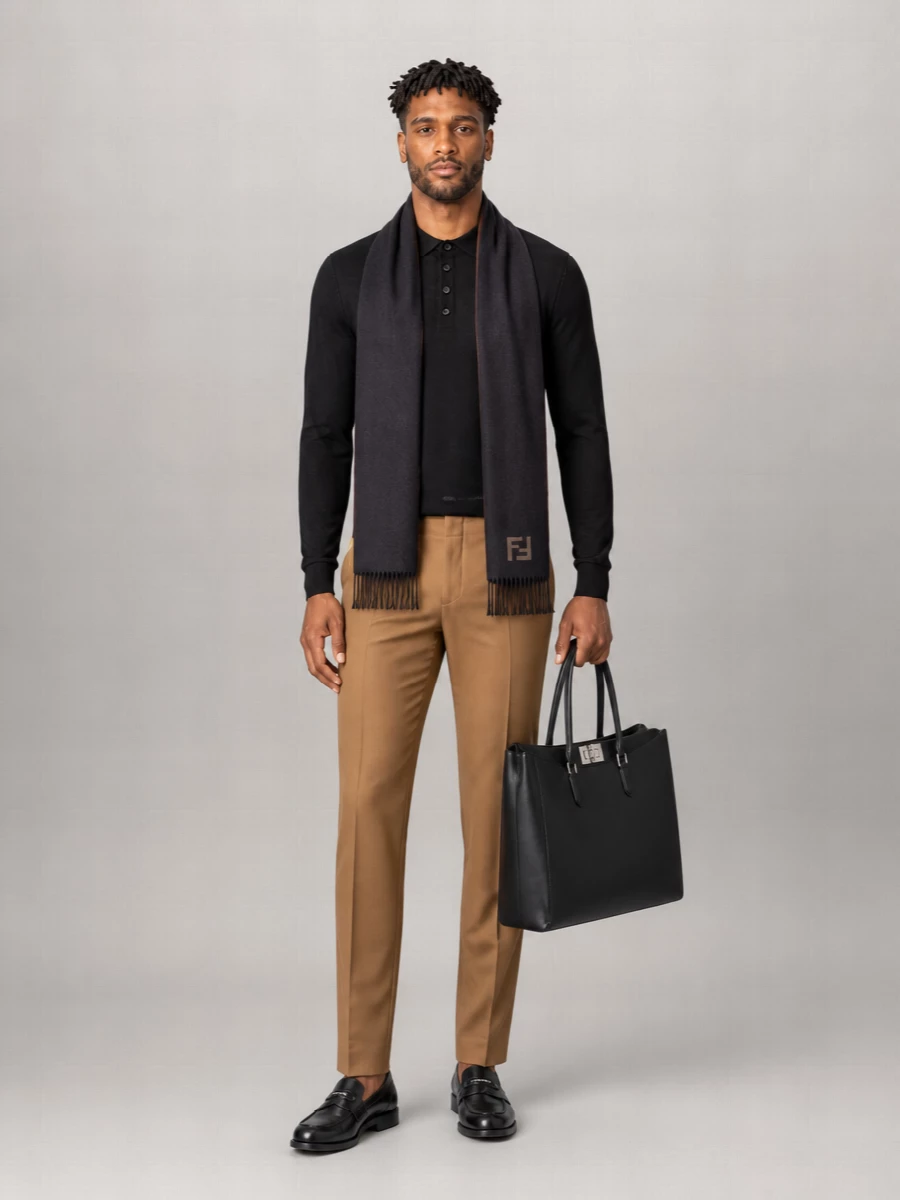Fendi Virgin Wool Long-Sleeve Polo Sweater
