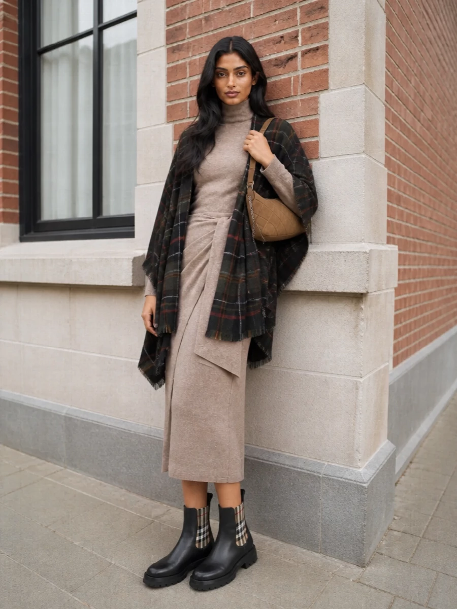 Barbour cape max mara knit dress burberry boots