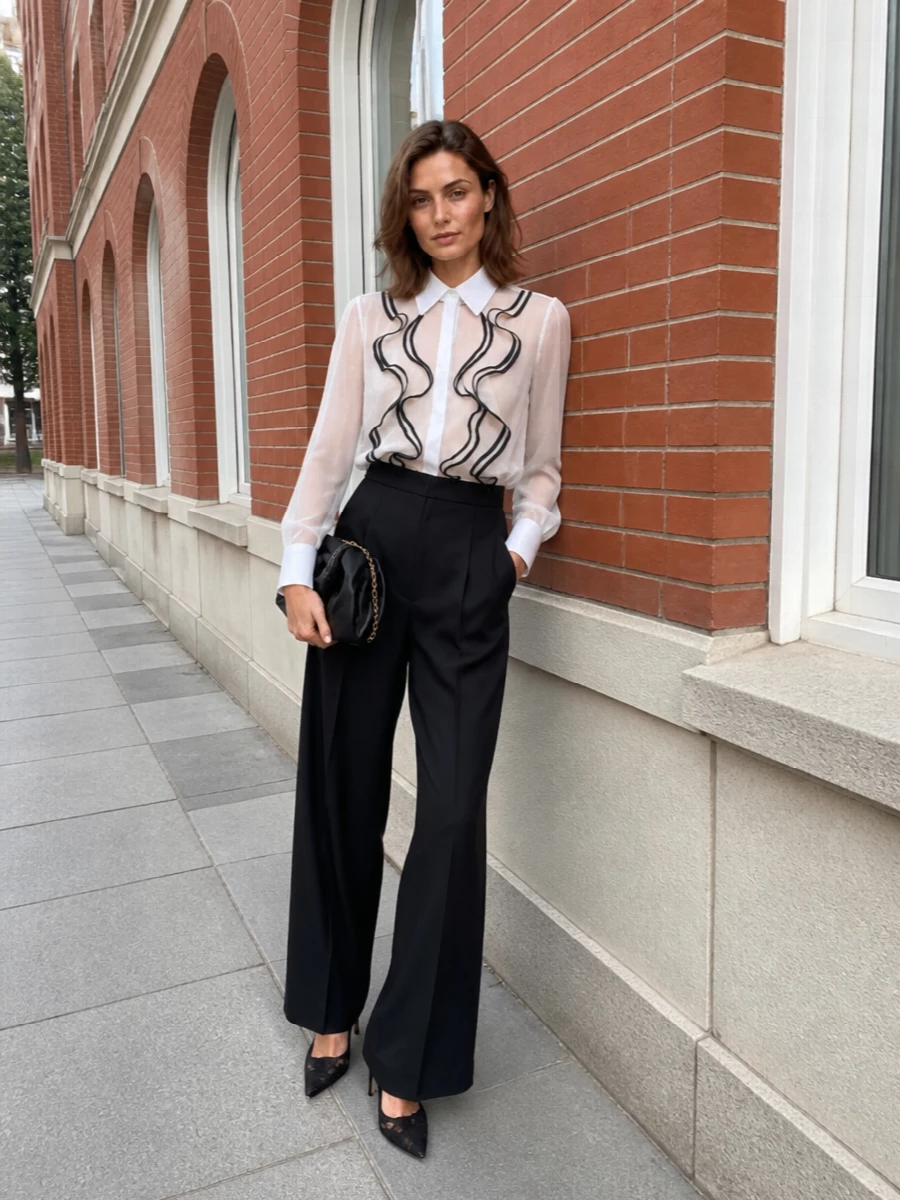 Elisabetta franchi blouse black wide leg trousers