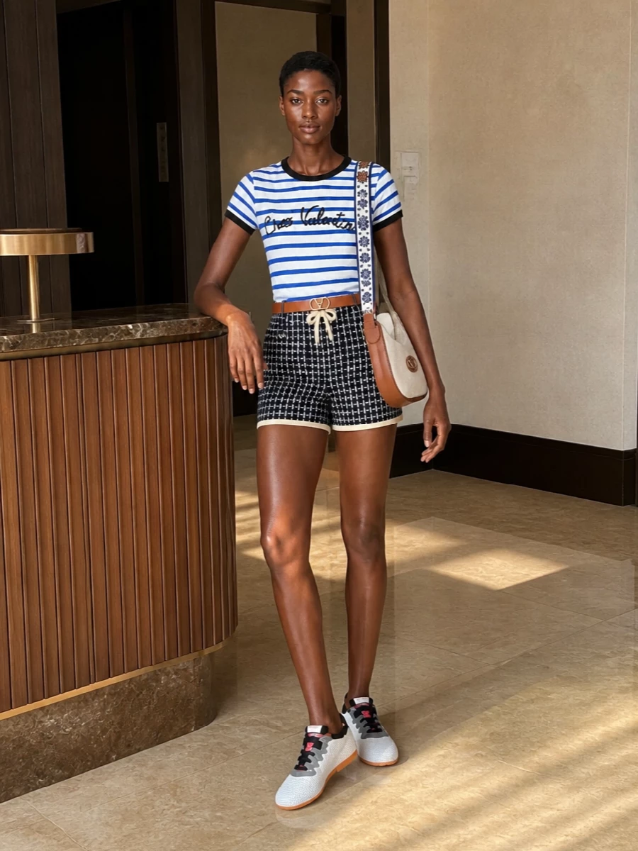 Valentino striped tee navy shorts sneakers