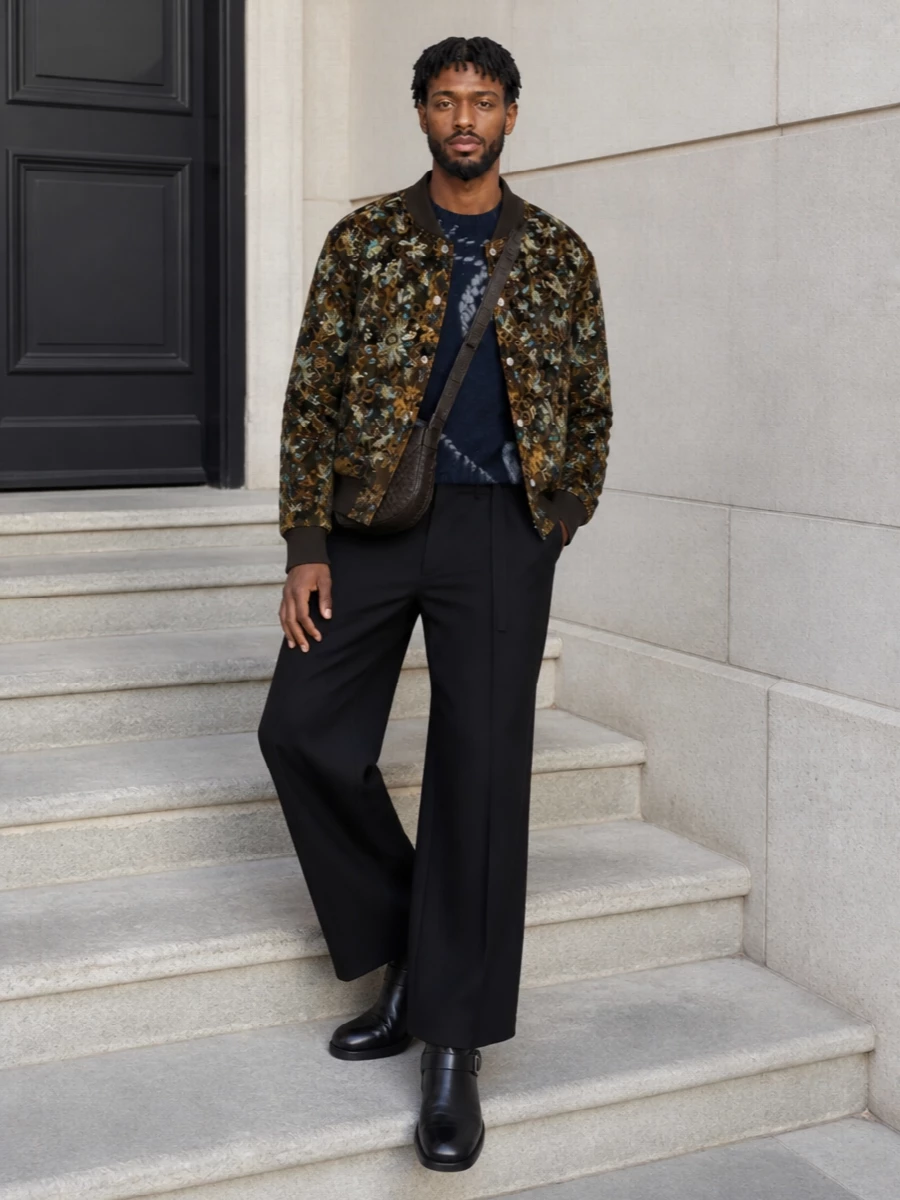 Dries van noten bomber black wide leg trousers
