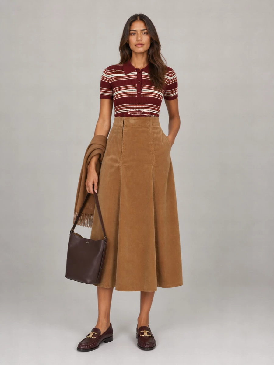 S Max Mara Silk Ribbed Striped Polo Top